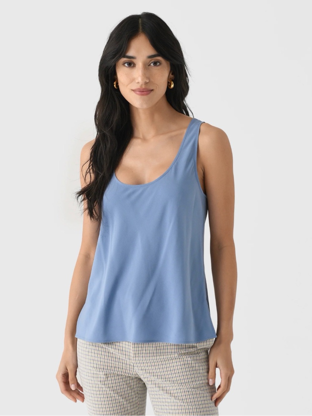 VINCE Classic Stretch-Silk Bias Tank top in tidal blue women’s Sz L
